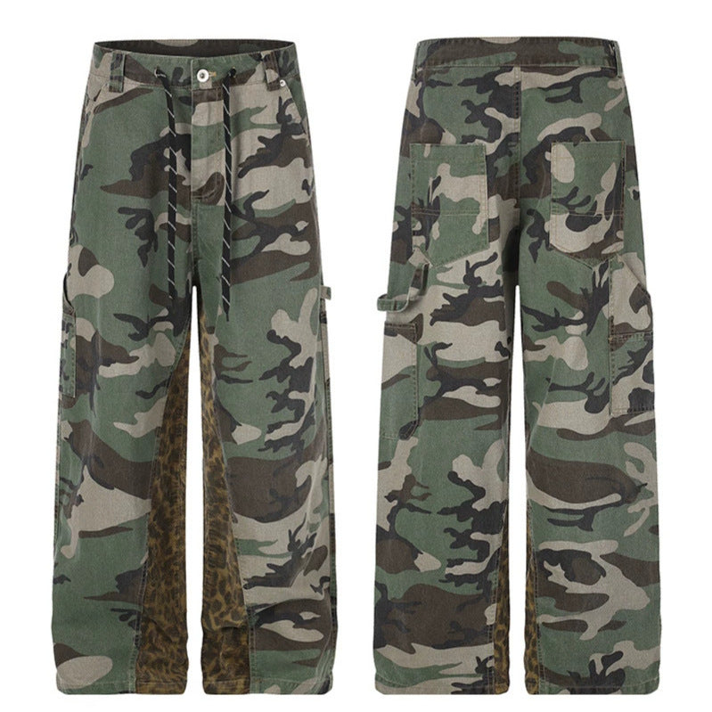 Damen weite Cargo-Hose mit Camouflage-Print und Leo-Kontrastbahnen Nord Taschen