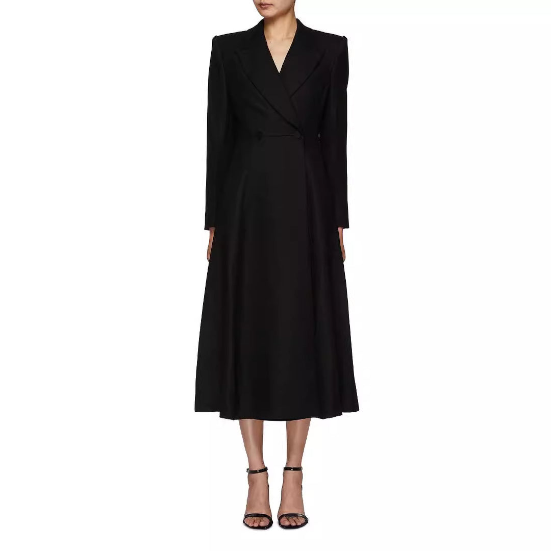 Damen langer taillierter Blazer‑Mantel mit Maxi‑Länge und strukturierten Schultern Nord Taschen