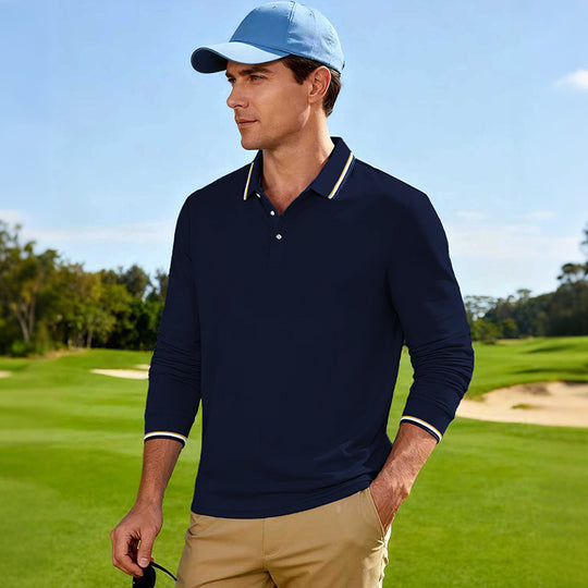 Herren Langärmeliges Performance-Golfpoloshirt mit Kontrastkragen Nord Taschen