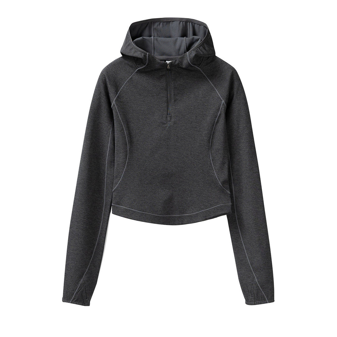 Damen Gekürzter Technical-Hoodie mit Halbzip, Kapuze und Daumenlöchern Nord Taschen