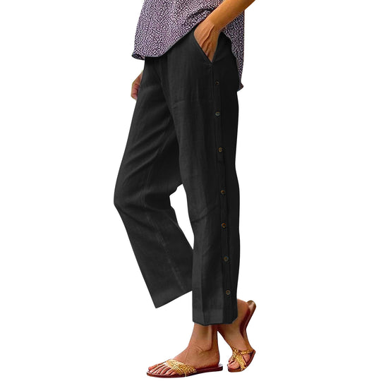 Damen Leichte Relaxed-Hose mit seitlicher Knopfleiste und Eingrifftaschen Nord Taschen