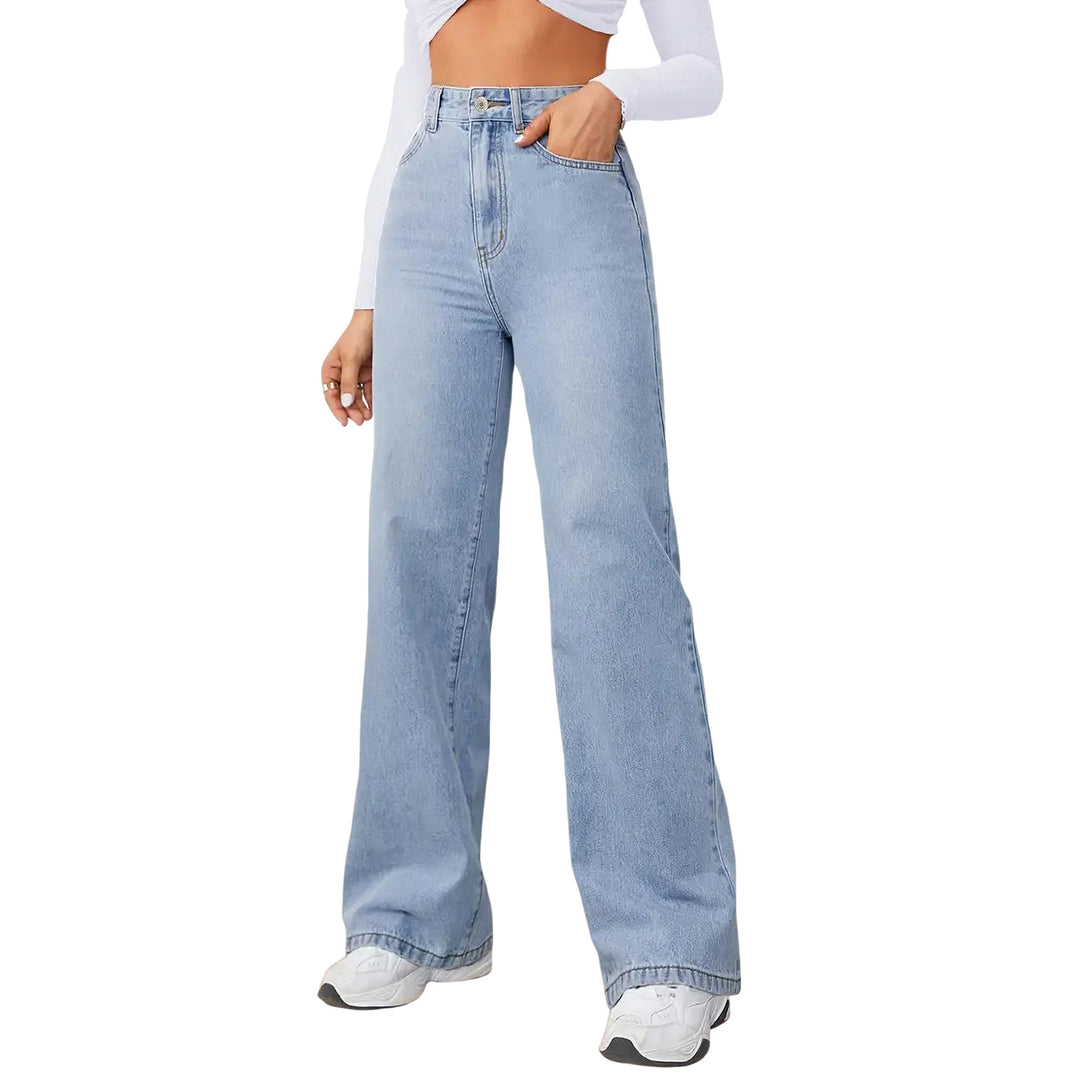 Damen High-Waist Weite-Jeans mit geradem Bein Nord Taschen