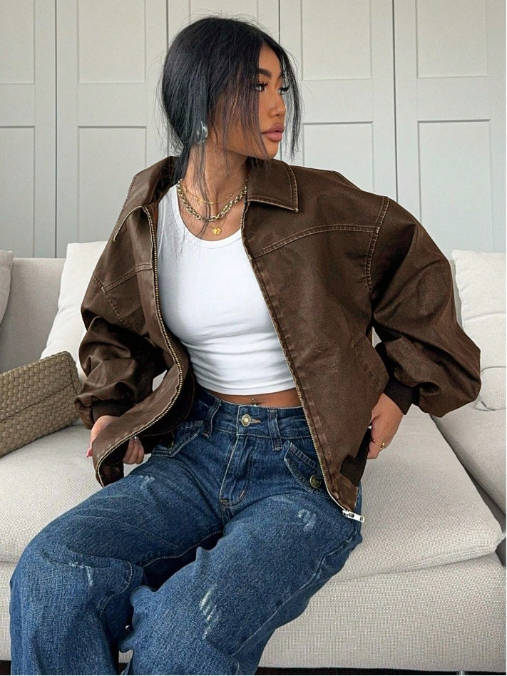 Damen oversized Bomberjacke mit lässigem Schnitt und voluminösen Ärmeln - Arvani