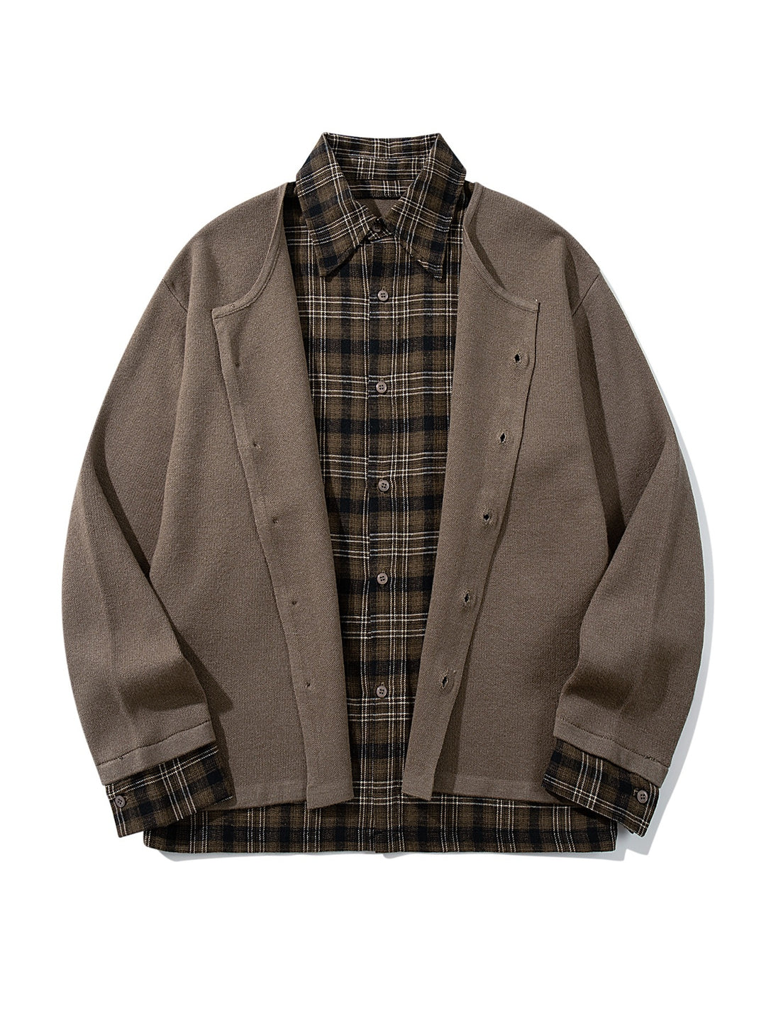 Herren Karierter Flanellhemd-Layer mit offenem Strickcardigan Nord Taschen