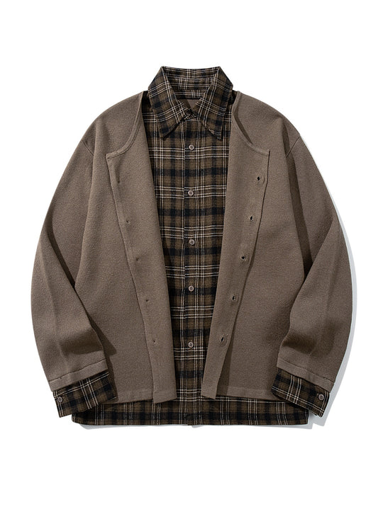 Herren Karierter Flanellhemd-Layer mit offenem Strickcardigan Nord Taschen