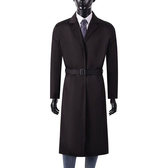 Herren Langer Minimalistischer Trenchcoat mit verdeckter Knopfleiste und Seitentaschen Nord Taschen