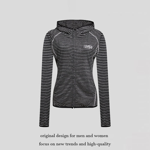 Damen Leichte Kapuzen-Zipjacke im Streifen-Look mit figurbetonter Passform und Raglanärmeln Nord Taschen