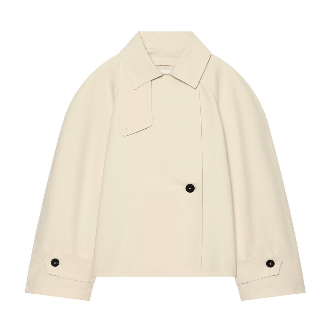 Damen Kurz geschnittene Trenchjacke mit Oversize-Ärmeln und verdeckter Knopfleiste Nord Taschen