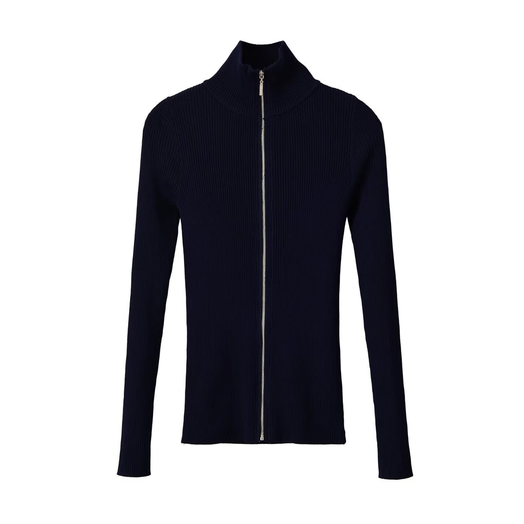 Damen Gerippter Feinstrick-Cardigan mit durchgehendem Reißverschluss und Stehkragen Nord Taschen