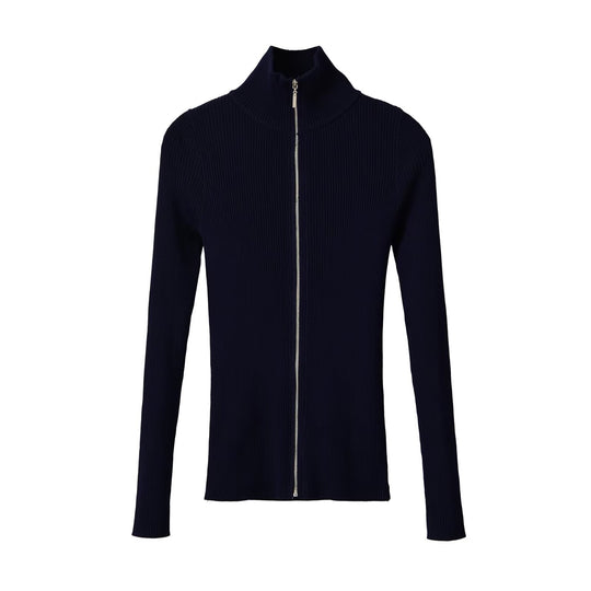 Damen Gerippter Feinstrick-Cardigan mit durchgehendem Reißverschluss und Stehkragen Nord Taschen