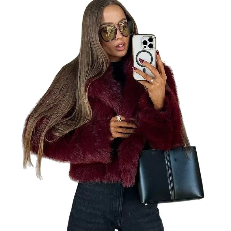 Damen Kurzer Teddy‑Faux‑Fur‑Cropped‑Blouson mit innenliegender Knopfleiste und soften Ärmelabschlüssen Nord Taschen