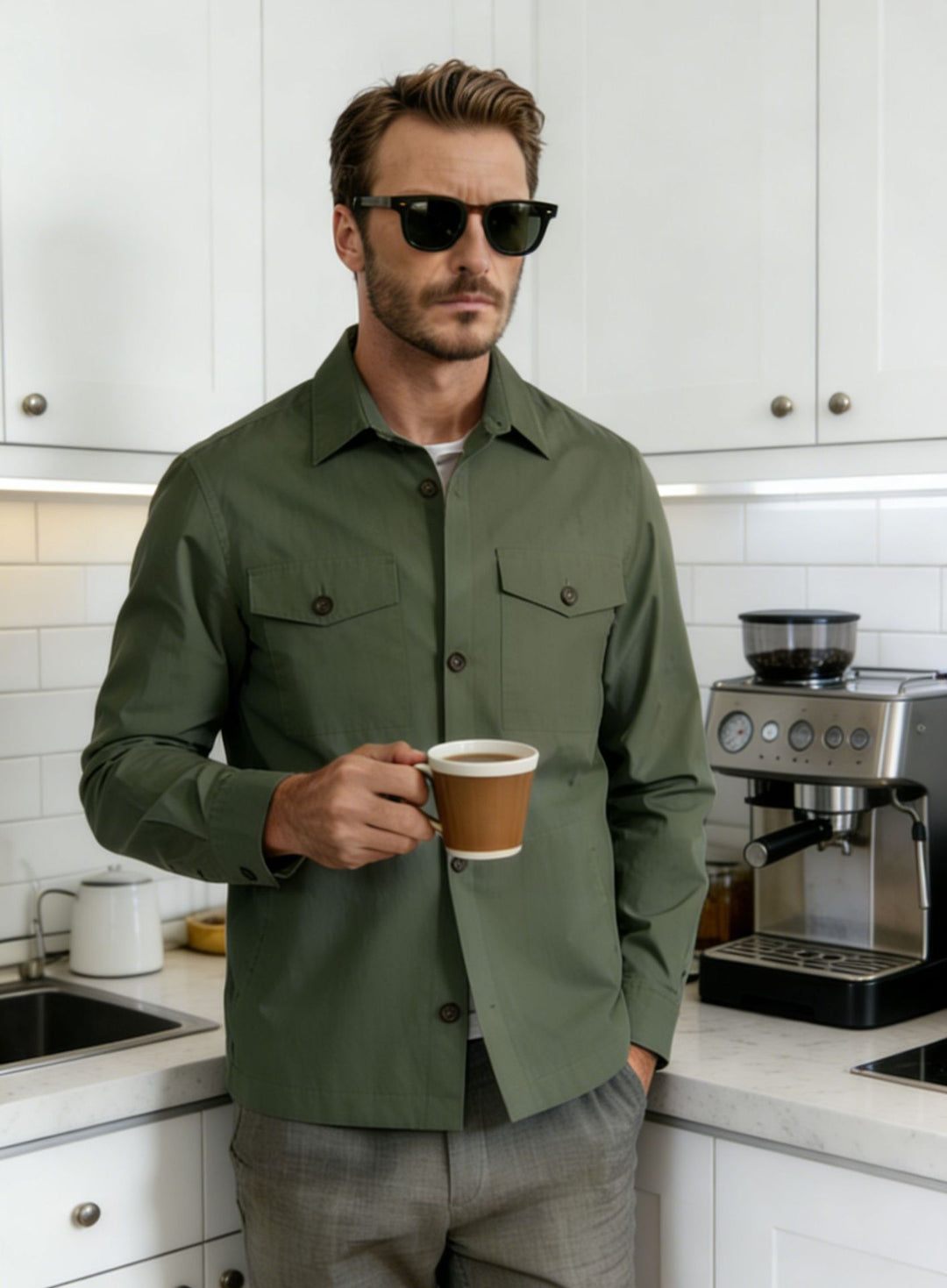 Herren Overshirt-Hemdjacke mit Pattentaschen und klassischem Hemdkragen Nord Taschen