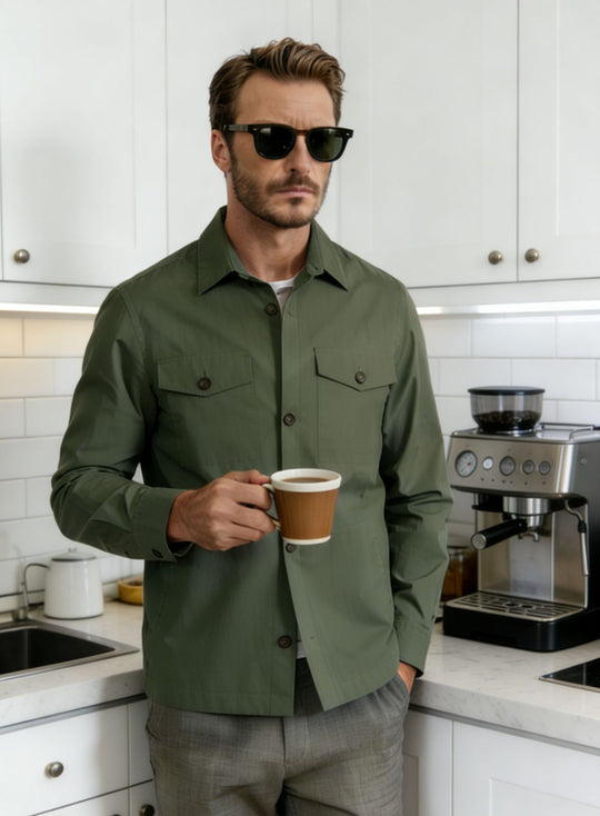Herren Overshirt-Hemdjacke mit Pattentaschen und klassischem Hemdkragen Nord Taschen