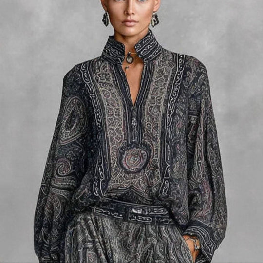 Damen Fließendes Boho-Zweiteiler-Set mit weiter Tunika und Haremshose im Paisley-Design Nord Taschen