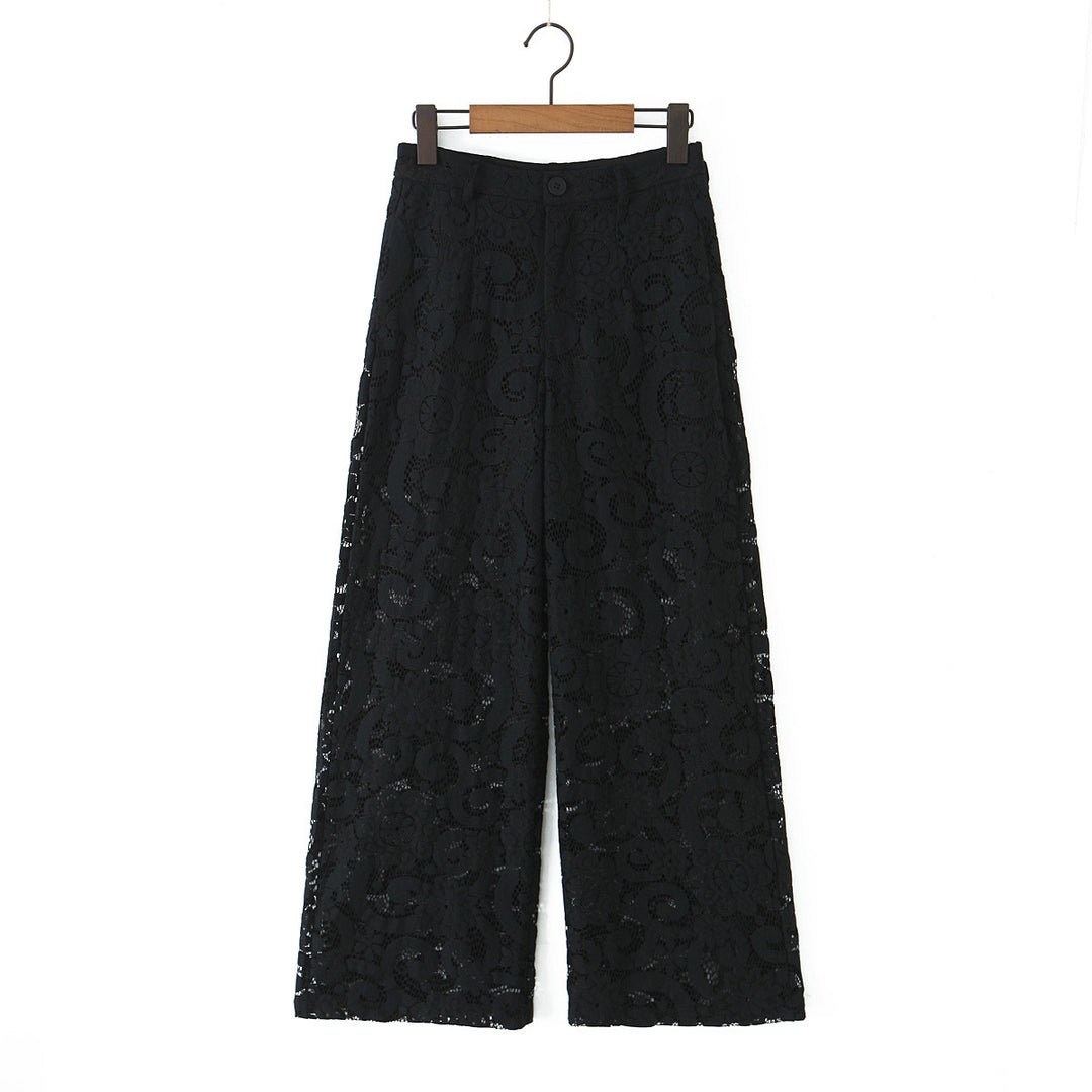 Damen Transparente Spitzenhose mit geradem Bein und elastischem Bund Nord Taschen