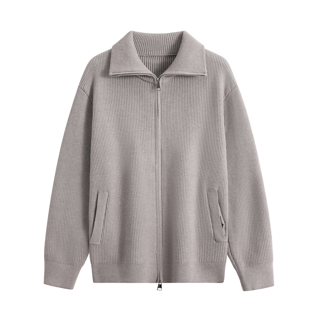 Herren Strick-Zipjacke mit Stehkragen, gerippter Struktur und Oversized-Schnitt Nord Taschen