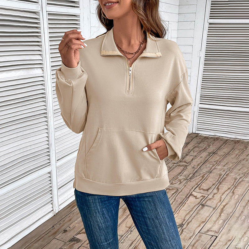 Damen Leichtes Halbzip-Sweatshirt im Relaxed-Fit mit Kängurutasche und Stehkragen Nord Taschen