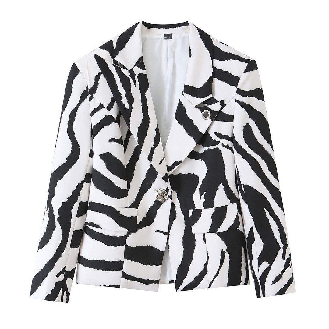 Damen Statement-Zebra-Blazer mit Reverskragen und taillierter Silhouette Nord Taschen