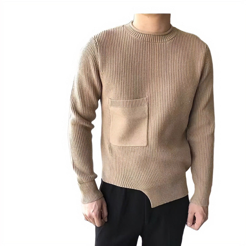 Herren Grobgerippter Rundhalspullover mit aufgesetzter Brusttasche Nord Taschen