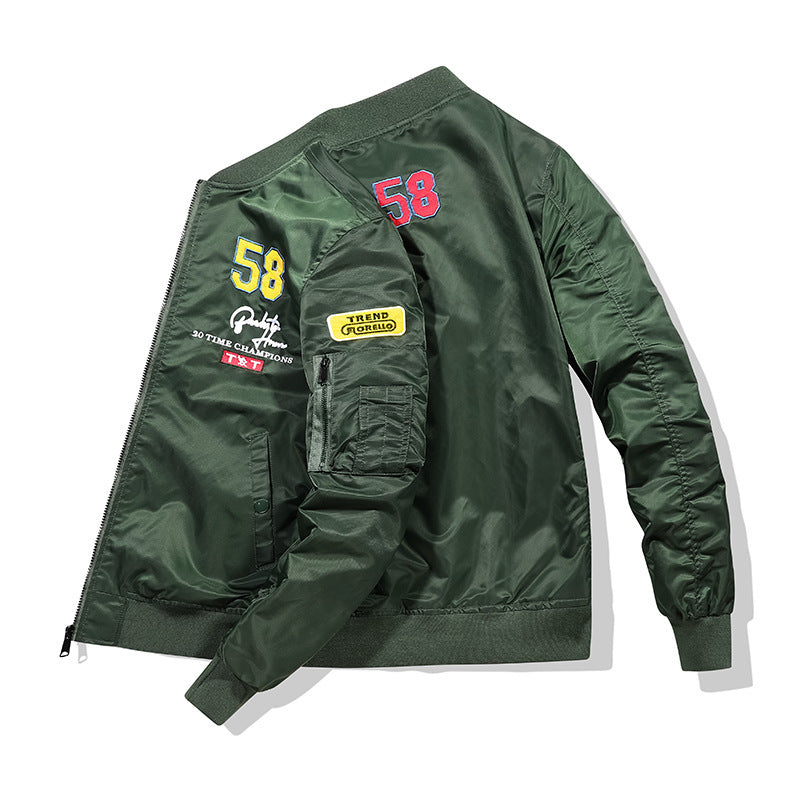 Herren Utility-Bomberjacke im Fliegerstil mit Ärmel-Taschen und Stickpatches Nord Taschen