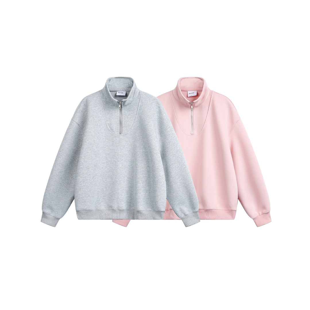 Damen Oversize Sweatshirt mit halbem Reißverschluss und Stehkragen Nord Taschen