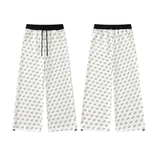 Damen Weite Palazzo-Loungehose mit elastischem Komfortbund, Kordelzug und Allover-Mini-Icon-Print Nord Taschen