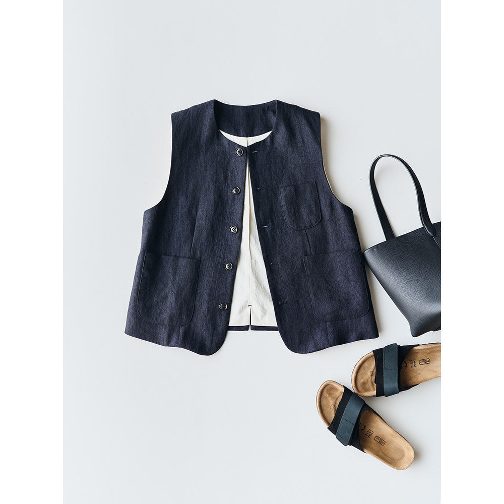 Damen Elegante Leinenweste Nord Taschen