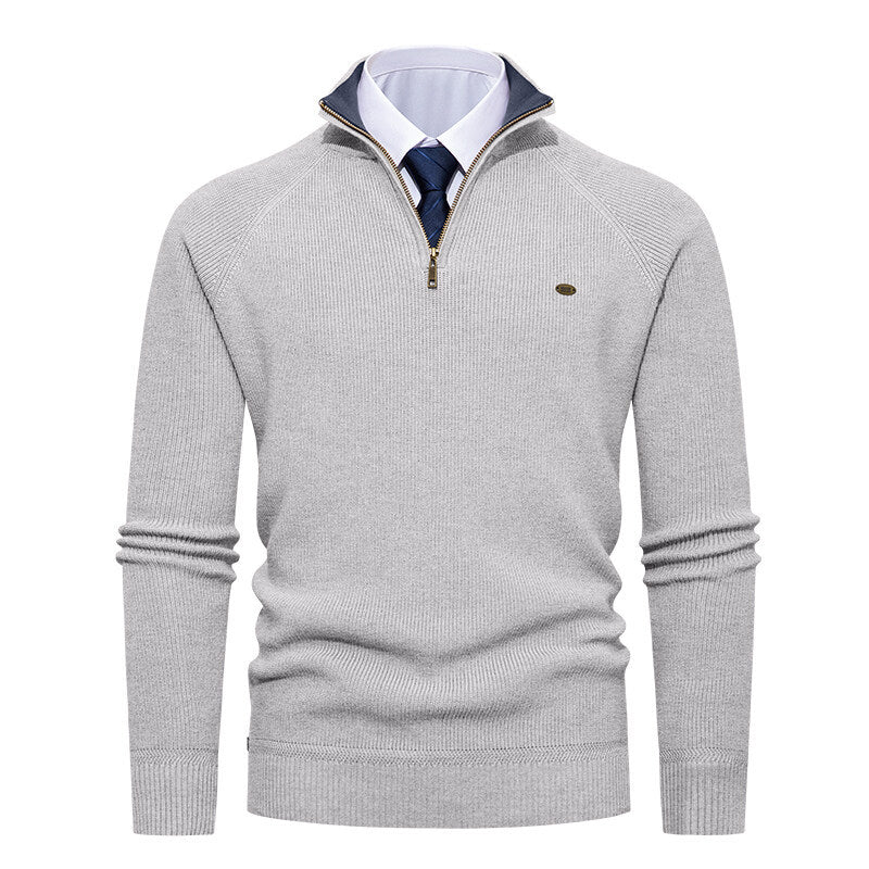Herren eleganter Strickpullover mit Stehkragen und Reißverschluss