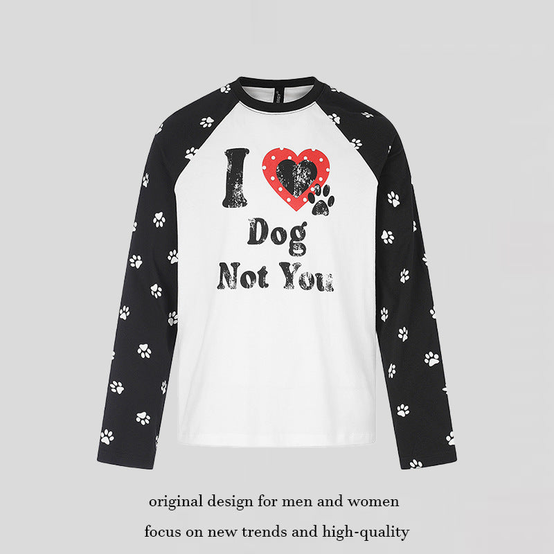 Damen Casual-Langarmshirt im Raglanstil mit Hunde-Pfotenmuster und Statement-Frontprint Nord Taschen