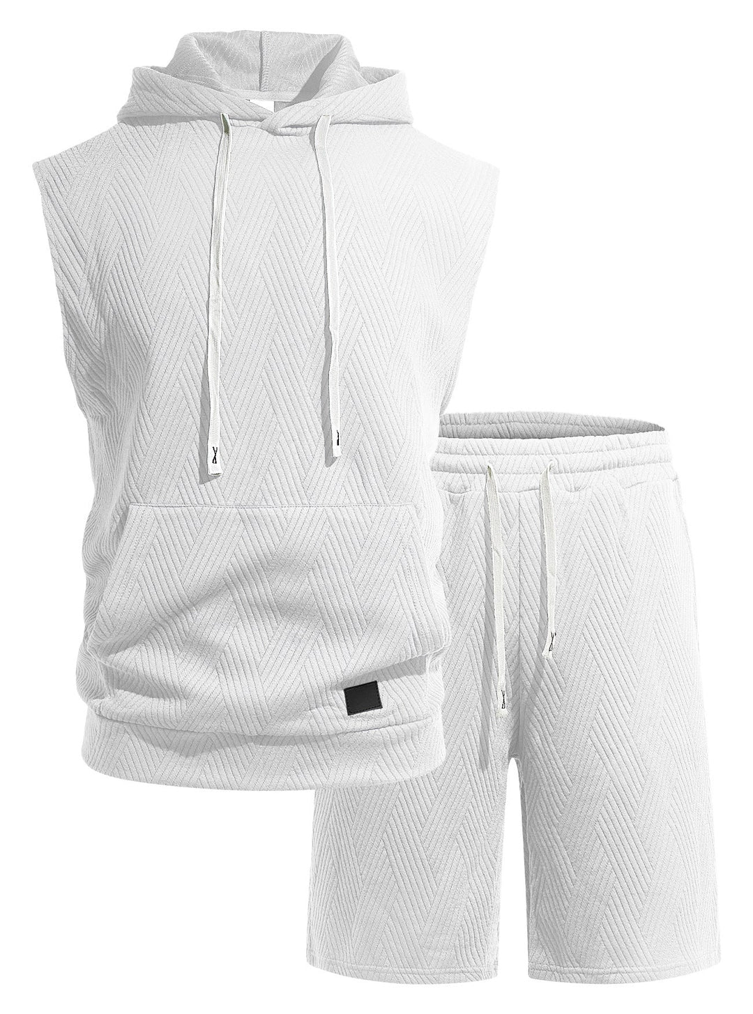 Herren nan ärmelloses Kapuzen-Lounge-Set aus strukturierter Baumwollmischung mit Kängurutasche und elastischer Freizeithose