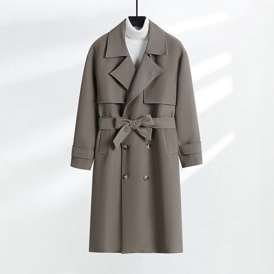 Damen taillierter Doppelreiher-Trenchcoat mit Bindegürtel und Schalkragen Nord Taschen