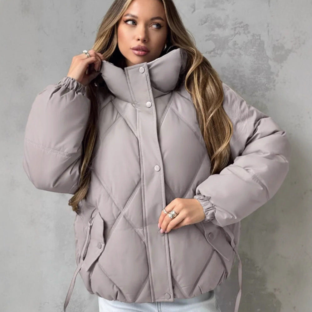 Damen Gefütterte Rauten‑Stepp‑Pufferjacke mit Kapuze und verdecktem Reißverschluss Nord Taschen