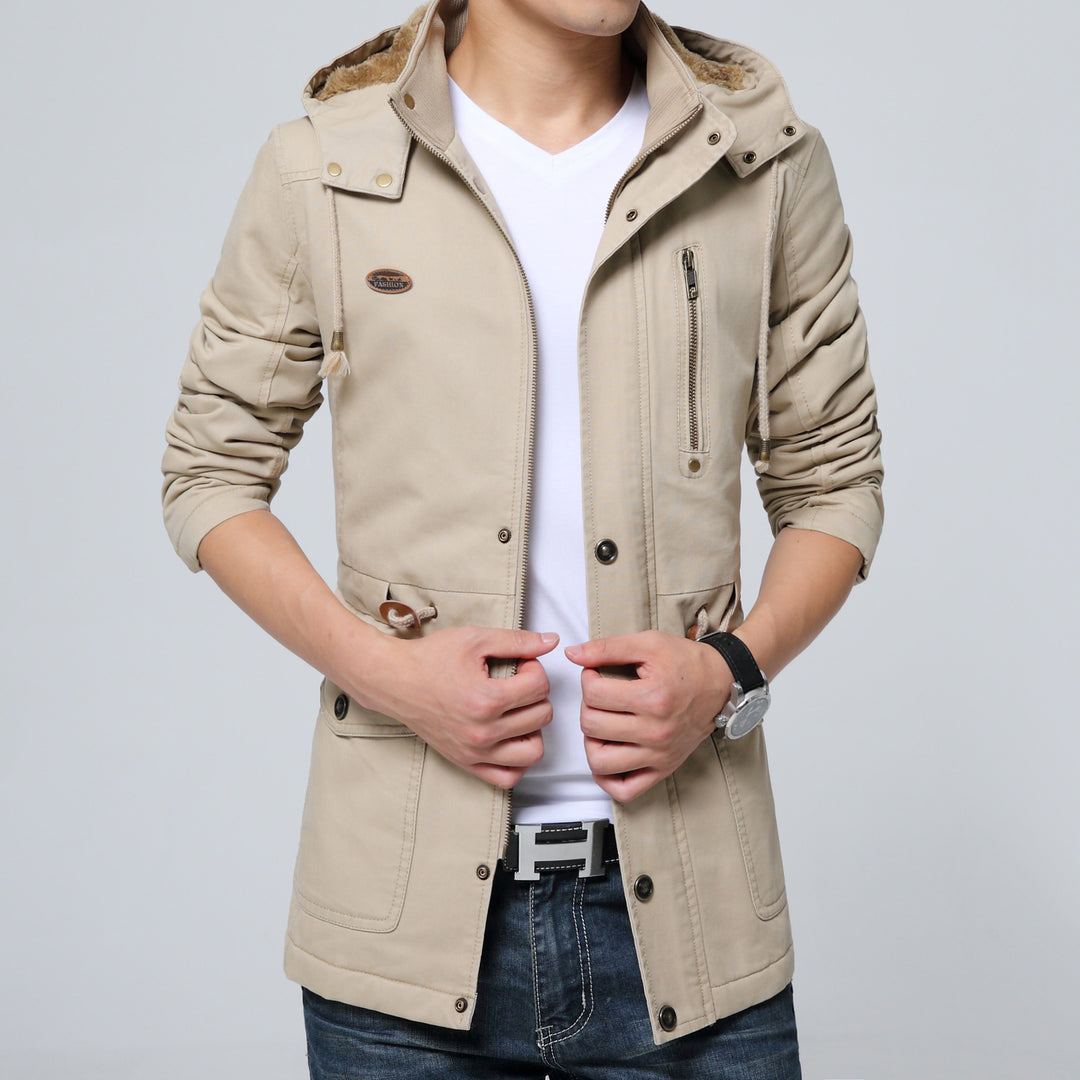 Herren leichter Utility-Parka mit Kapuze, Teddyfutter im Kragen und vertikaler Reißverschlusstasche Nord Taschen