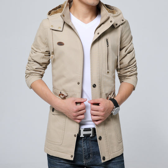 Herren leichter Utility-Parka mit Kapuze, Teddyfutter im Kragen und vertikaler Reißverschlusstasche Nord Taschen