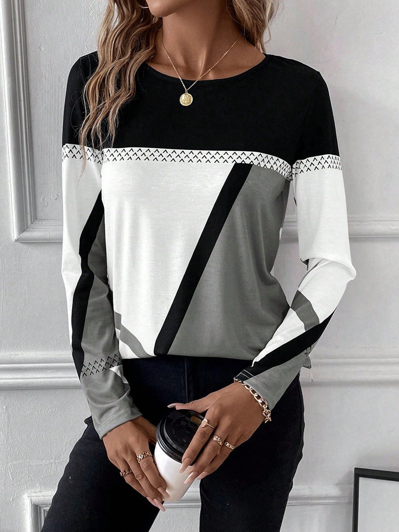Damen Langarmshirt mit grafischem Colorblock-Design und Rundhals Nord Taschen