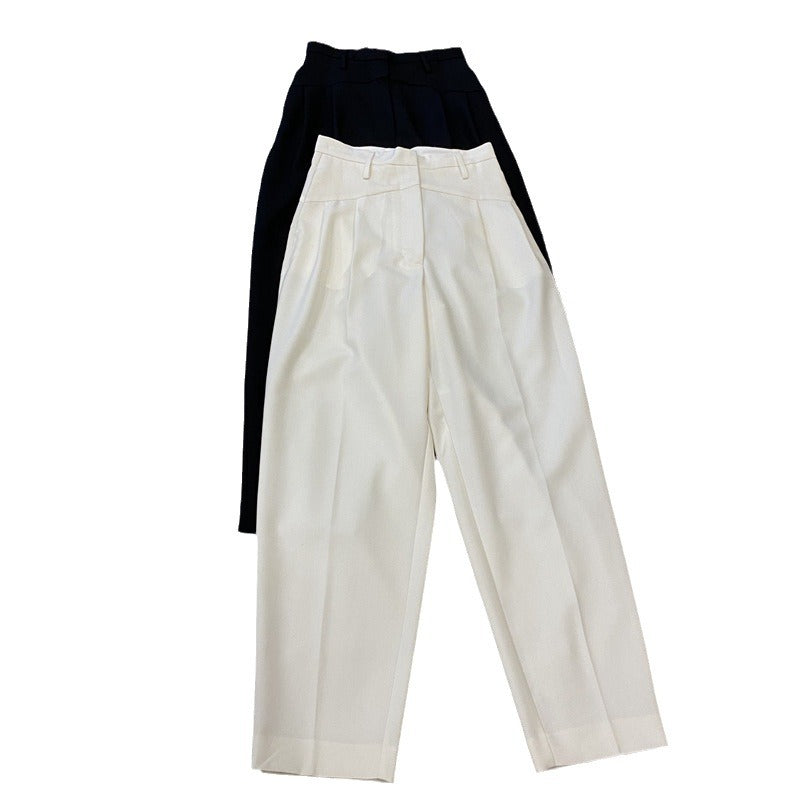 Damen Hochtaillierte Bundfaltenhose mit weitem Bein und scharfer Bügelfalte Nord Taschen