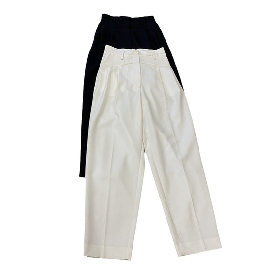 Damen Hochtaillierte Bundfaltenhose mit weitem Bein und scharfer Bügelfalte Nord Taschen