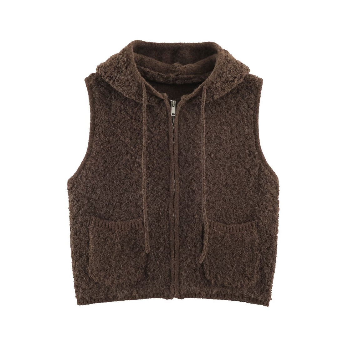 Damen Teddy-Fleece-Weste mit Kapuze, Reißverschluss und aufgesetzten Taschen Nord Taschen