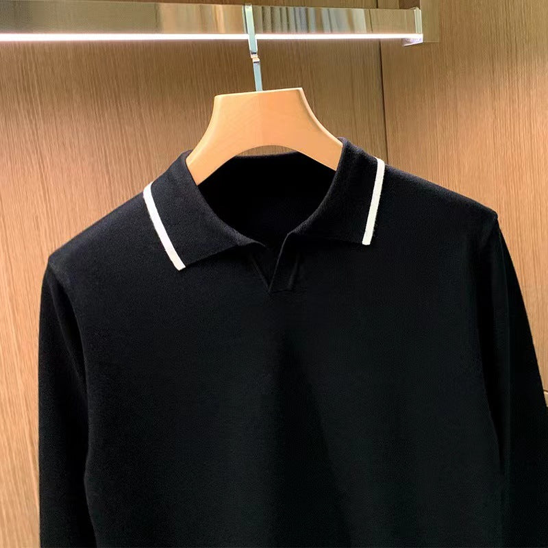 Herren Feinstrick-Polopullover mit offenem Polokragen und kontrastierter Kanten Nord Taschen
