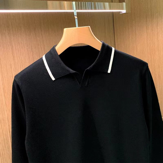 Herren Feinstrick-Polopullover mit offenem Polokragen und kontrastierter Kanten Nord Taschen