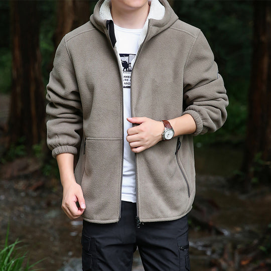 Herren Kapuzen-Fleecejacke mit Sherpa-Innenfutter, Zwei-Wege-Reißverschluss und windabweisender Front Nord Taschen