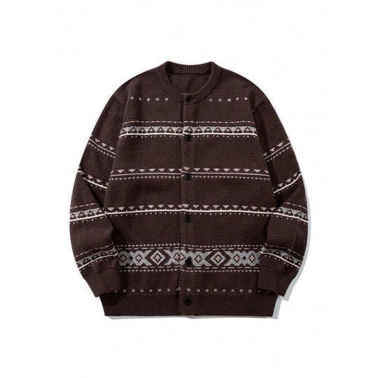 Unisex Jacquard‑Strickcardigan im Boxy‑Cut mit Rundhals und Knopfleiste Nord Taschen