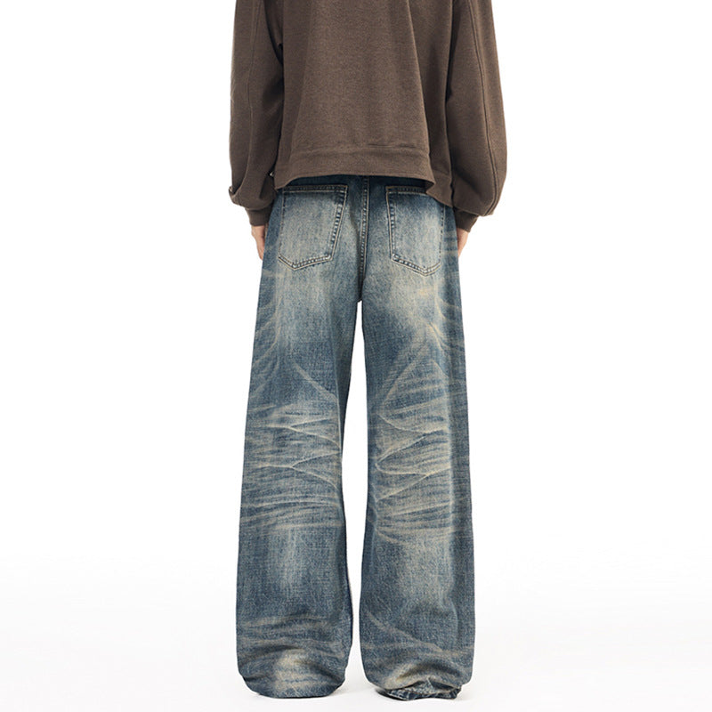 Herren Extremweite Vintage-Denim Baggy-Jeans mit tiefem Schritt und extra langer Saumlänge Nord Taschen