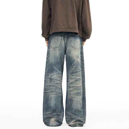 Herren Extremweite Vintage-Denim Baggy-Jeans mit tiefem Schritt und extra langer Saumlänge Nord Taschen