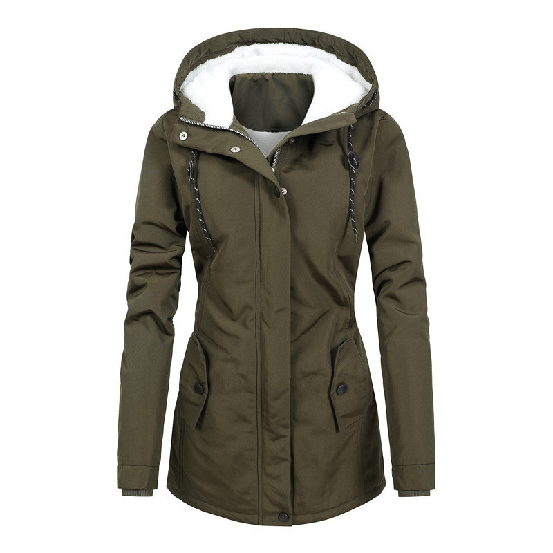 Damen Wasserabweisender Parka mit Teddyfutter, Kapuze und tailliertem Schnitt Nord Taschen