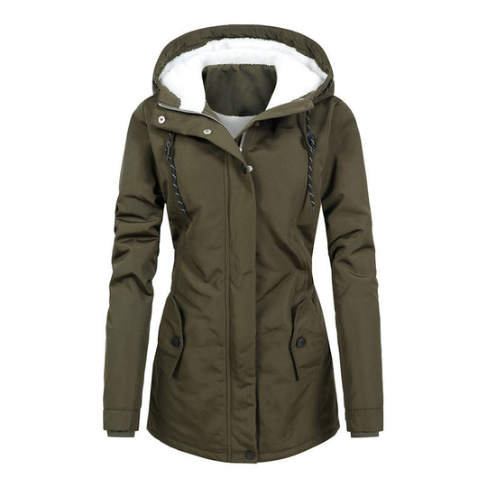 Damen Wasserabweisender Parka mit Teddyfutter, Kapuze und tailliertem Schnitt Nord Taschen