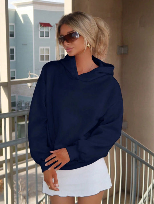 Damen Oversize-Kapuzenpullover aus weichem Baumwollmix mit Rippbündchen Nord Taschen