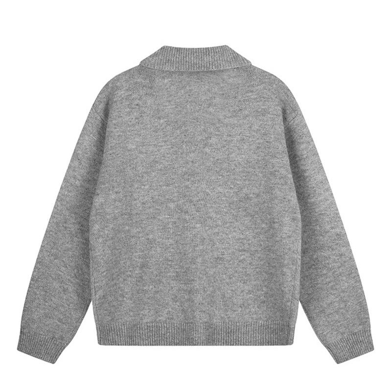 Damen Strick-Cardigan mit Hemdkragen, Knopfleiste und Statement-Patch Nord Taschen
