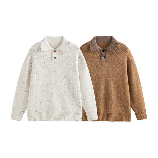 Damen Strickpoloshirt mit Fleckmuster, Rippstruktur und Knopfleiste Nord Taschen