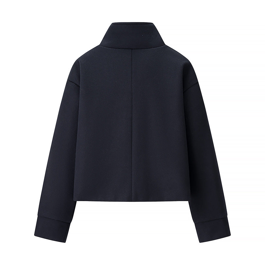 Damen Kurzjacke Boxy Wollmix mit Stehkragen, Oversize-Ärmeln und Knopfleiste Nord Taschen